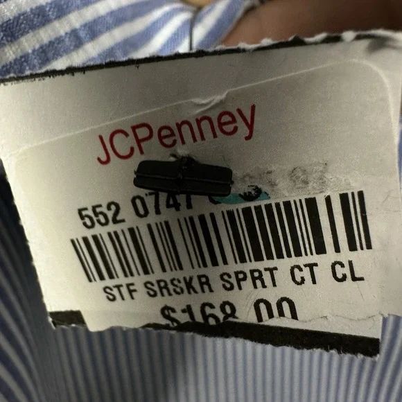 Stafford Men's 44R Seersucker Classic Fit Blazer Sport Coat Blue Striped NEW - Picture 12 of 14